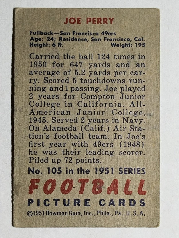 1951 Bowman #105 Joe Perry (VGEX)