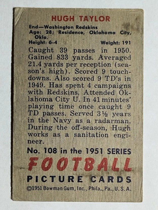 1951 Bowman #108 Hugh Taylor (VGEX)