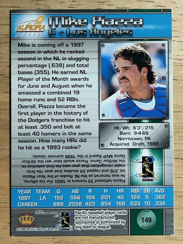 1998 Aurora #149 Mike Piazza