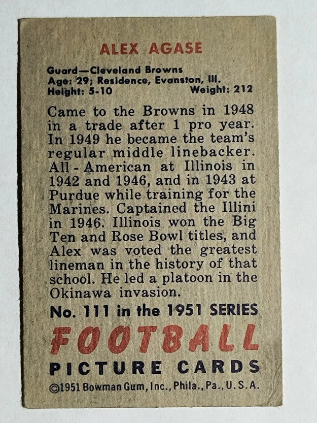 1951 Bowman #111 Alex Agase (EX)