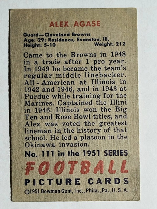 1951 Bowman #111 Alex Agase (EX)