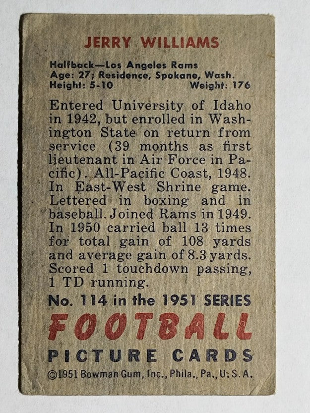 1951 Bowman #114 Jerry Williams RC (VG)