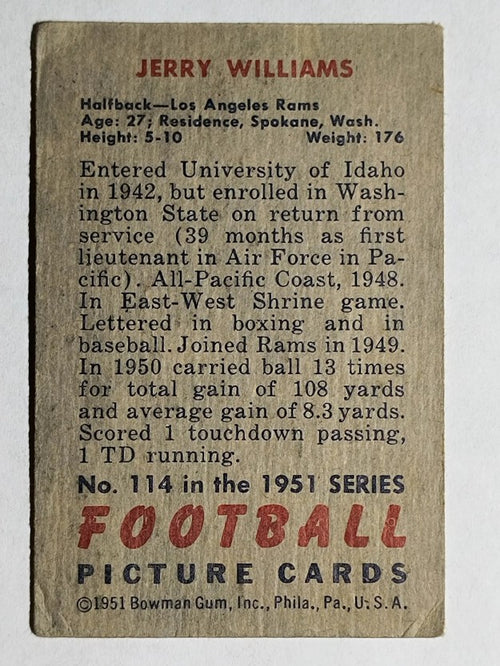 1951 Bowman #114 Jerry Williams RC (VG)