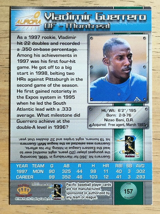 1998 Aurora #157 Vladimir Guerrero