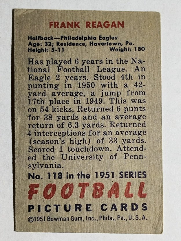1951 Bowman #118 Frank Reagan (VGEX)