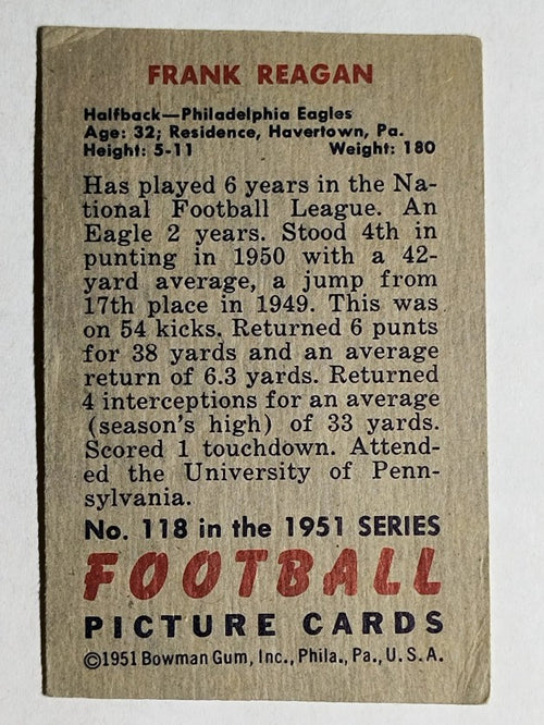 1951 Bowman #118 Frank Reagan (VGEX)