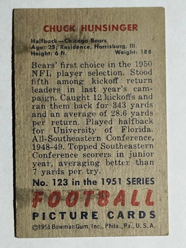 1951 Bowman #123 Chuck Hunsinger RC (VGEX)