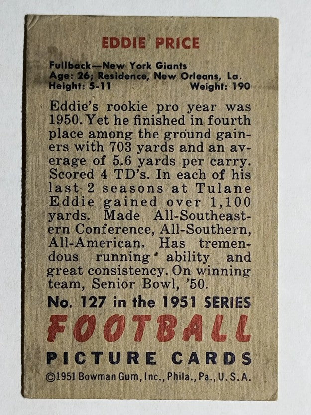 1951 Bowman #127 Eddie Price (VGEX)
