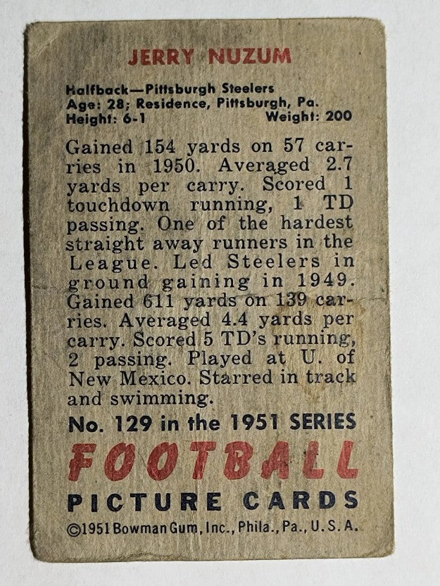 1951 Bowman #129 Jerry Nuzum (POOR)