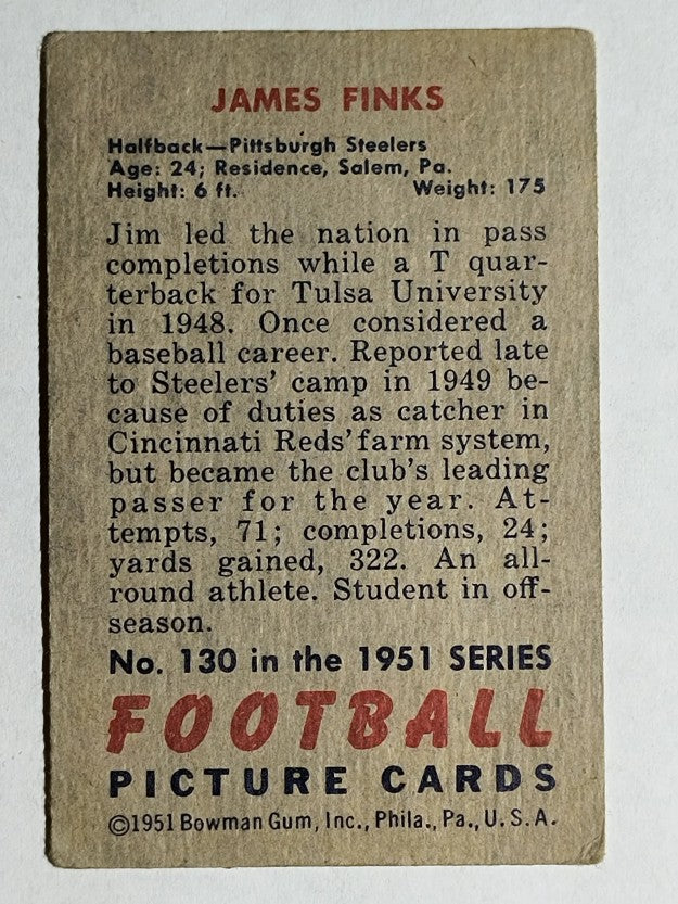 1951 Bowman #130 Jim Finks (VGEX)