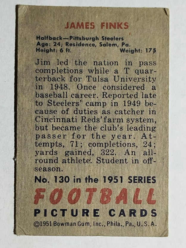 1951 Bowman #130 Jim Finks (VGEX)