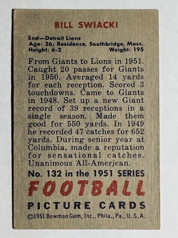 1951 Bowman #132 Bill Swiacki (VG)