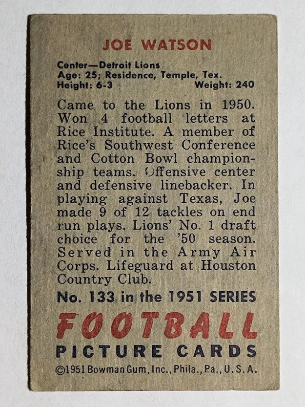 1951 Bowman #133 Joe Watson (VGEX)