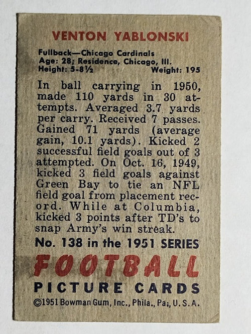 1951 Bowman #138 Ventan Yablonski (VG)