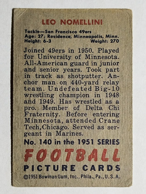 1951 Bowman #140 Leo Nomellini (GOOD)