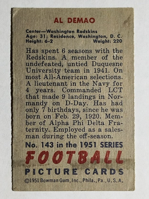 1951 Bowman #143 Al Demao (VGEX)