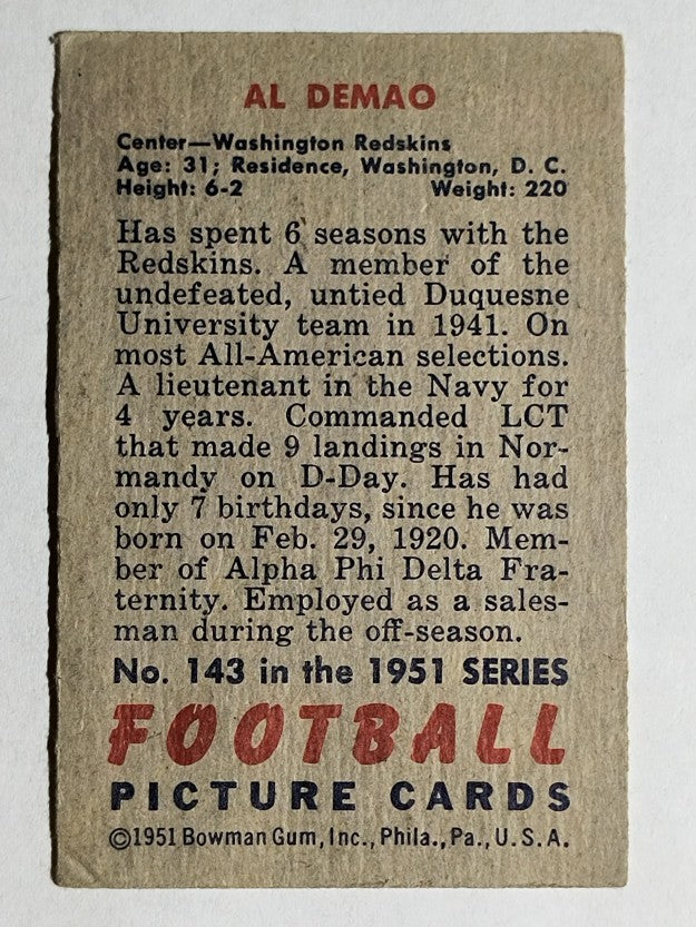 1951 Bowman #143 Al Demao (VGEX)