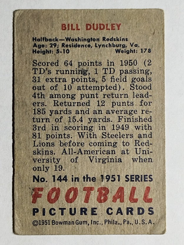 1951 Bowman #144 Bill Dudley (GOOD)