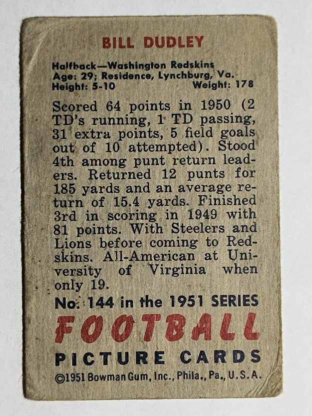 1951 Bowman #144 Bill Dudley (VG)