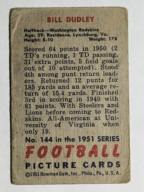 1951 Bowman #144 Bill Dudley (VG)