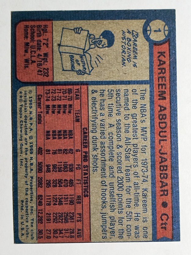 1974-75 Topps #1 Kareem Abdul-Jabbar (EXMT)