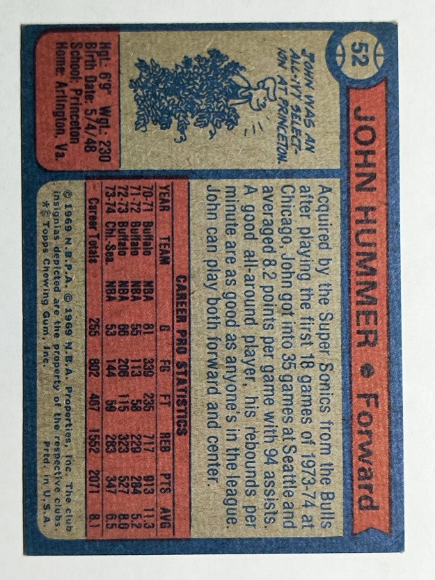 1974-75 Topps #52 John Hummer (EX)
