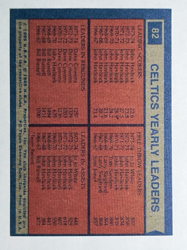 1974-75 Topps #82 John Havlicek/JoJo White/Dave Cowens TL (NM)