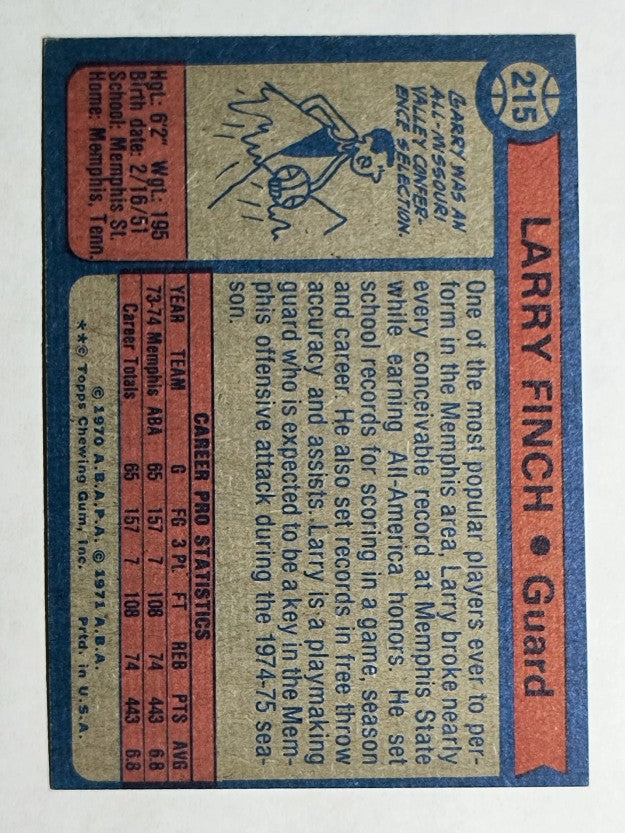 1974-75 Topps #215 Larry Finch RC (NMMT)