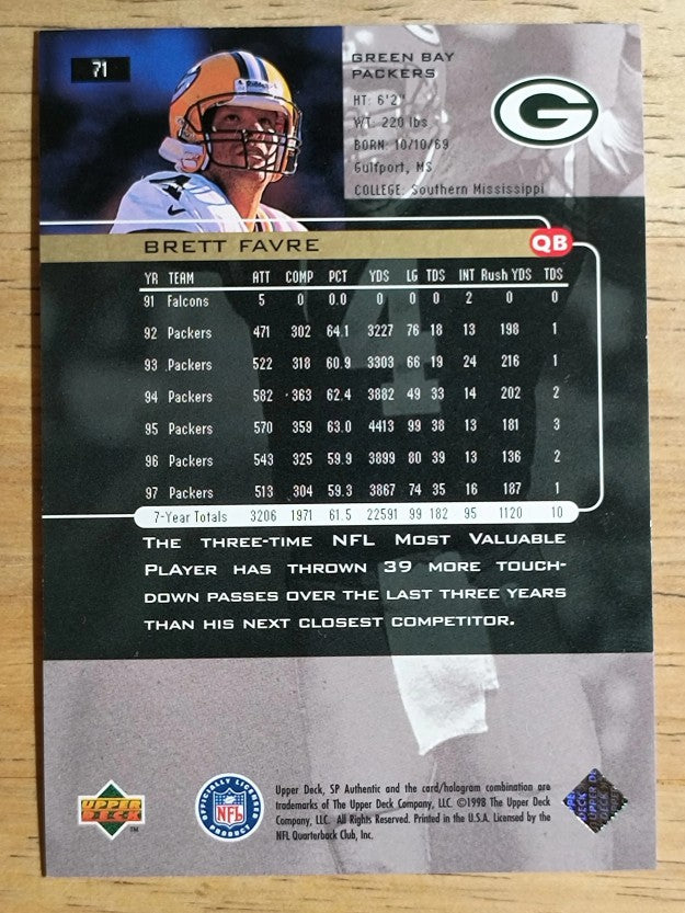 1998 SP Authentic #71 Brett Favre