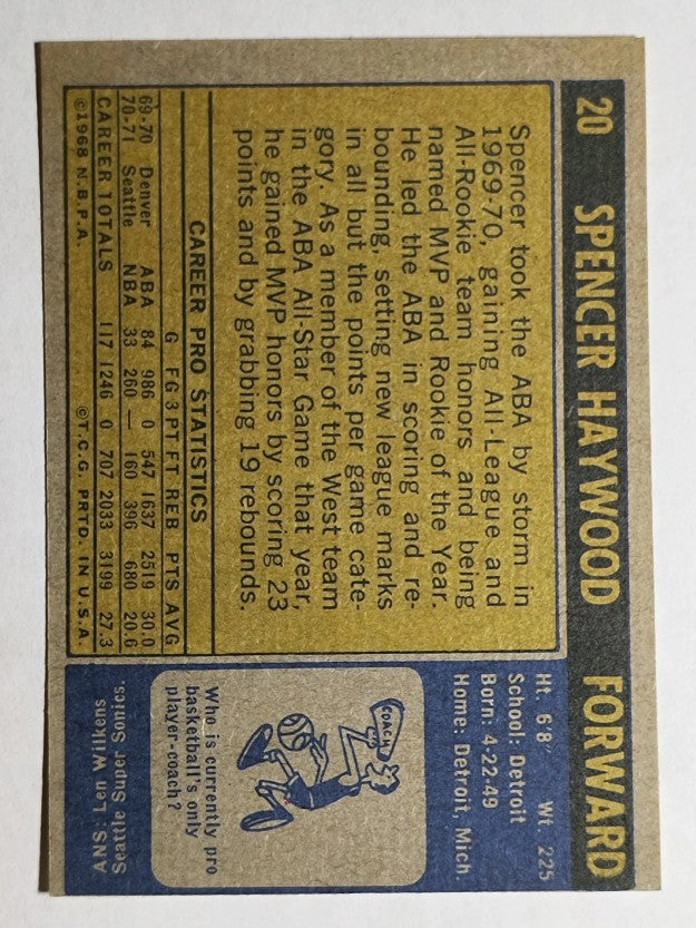 1971-72 Topps #20 Spencer Haywood RC (EXMT)