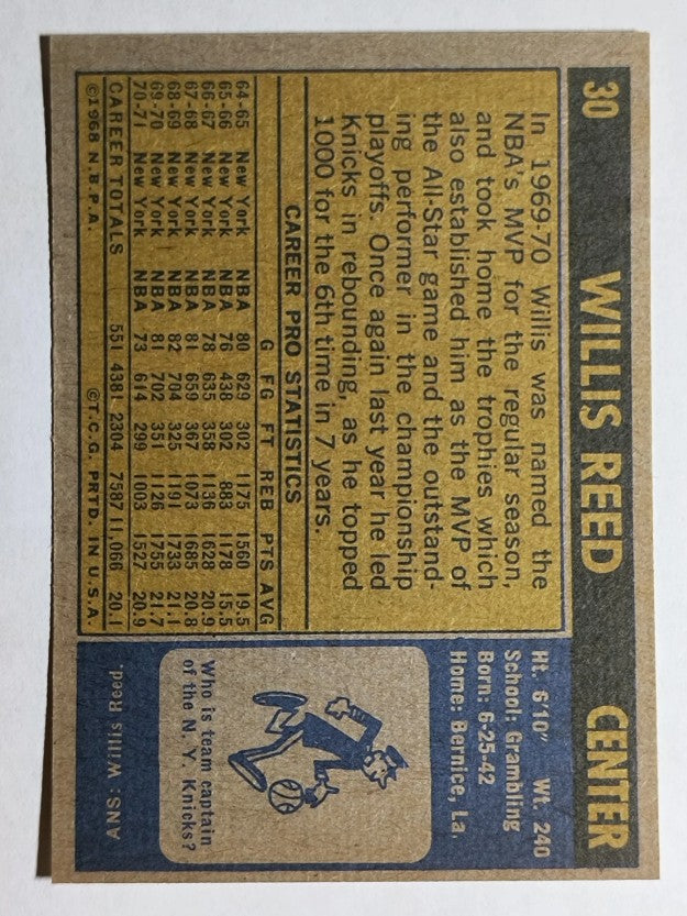 1971-72 Topps #30 Willis Reed (EX)