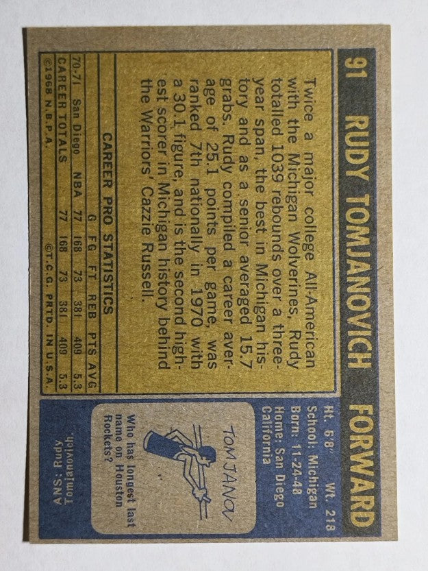 1971-72 Topps #91 Rudy Tomjanovich RC (NM)