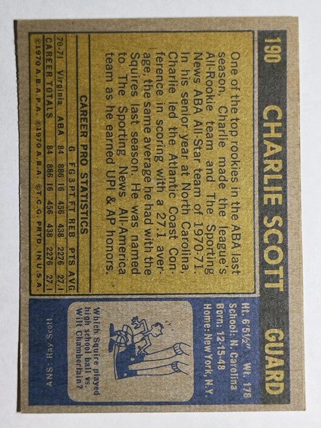 1971-72 Topps #190 Charlie Scott RC (EXMT)