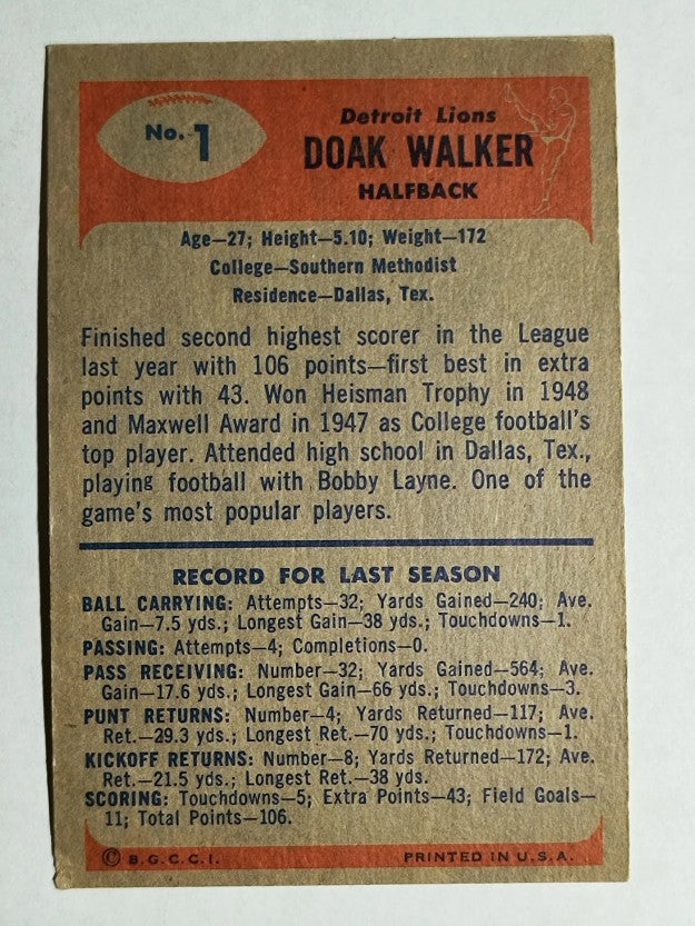 1955 Bowman #1 Doak Walker (VGEX)