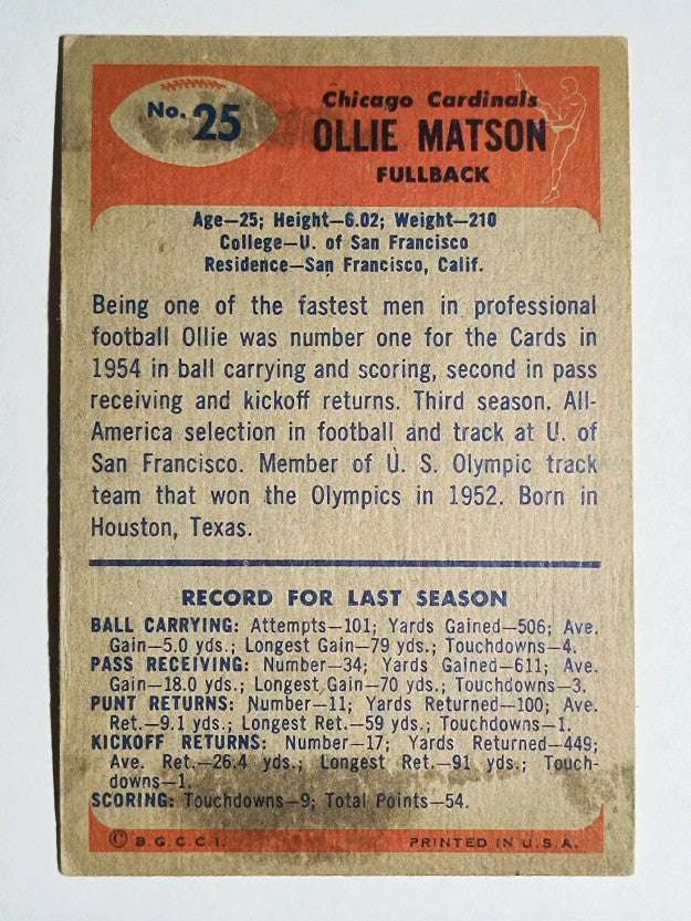 1955 Bowman #25 Ollie Matson (VGEX)