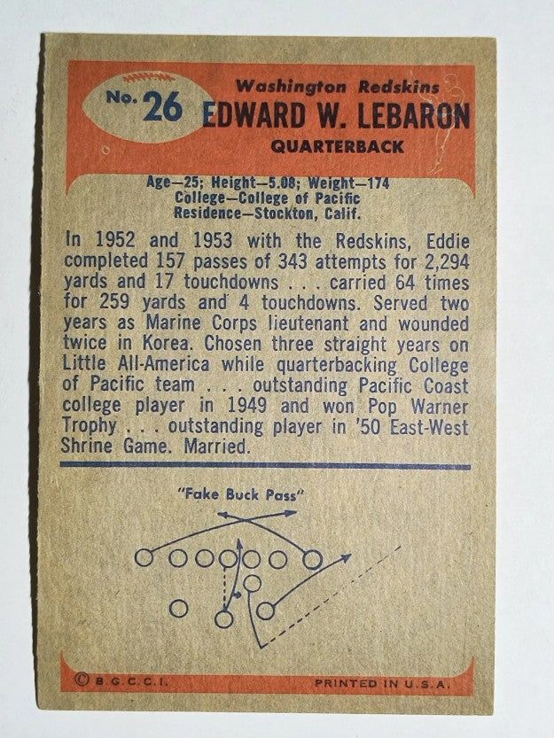 1955 Bowman #26 Eddie LeBaron (VGEX)