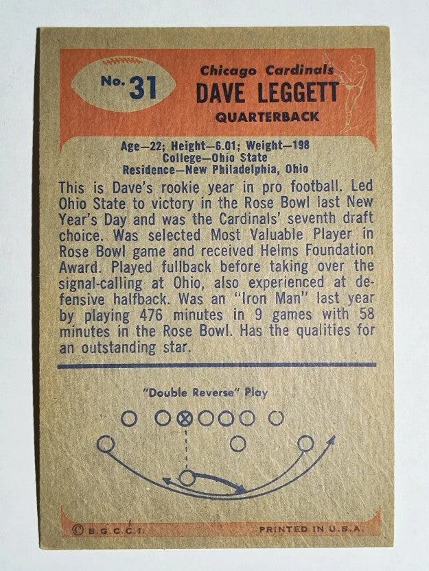 1955 Bowman #31 Dave Leggett RC (VGEX)