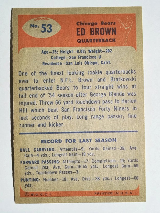 1955 Bowman #53 Ed Brown RC (EXMT)