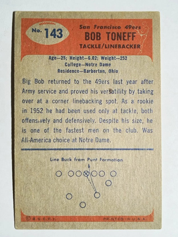 1955 Bowman #143 Bob Toneff RC (VGEX)