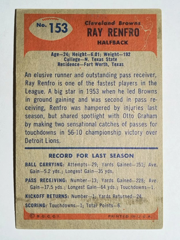 1955 Bowman #153 Ray Renfro (EX)