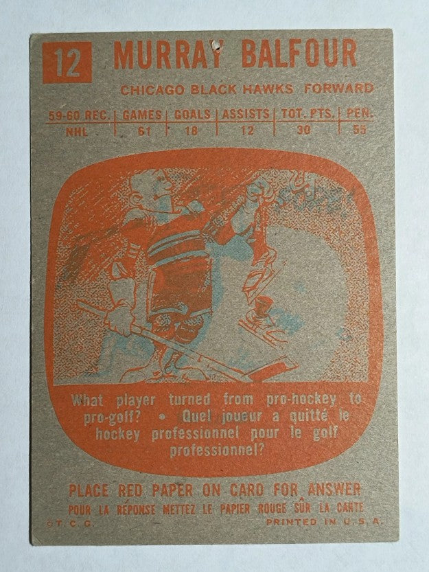 1960-61 Topps #12 Murray Balfour (VG)