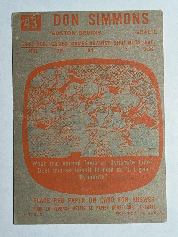 1960-61 Topps #43 Don Simmons (POOR)