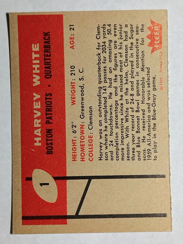1960 Fleer #1 Harvey White RC (EX)