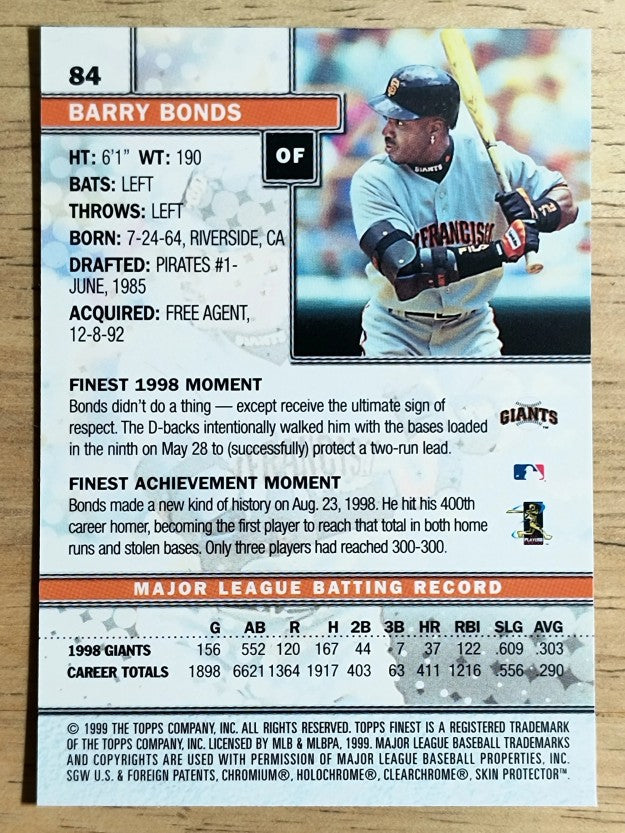 1999 Finest #84 Barry Bonds