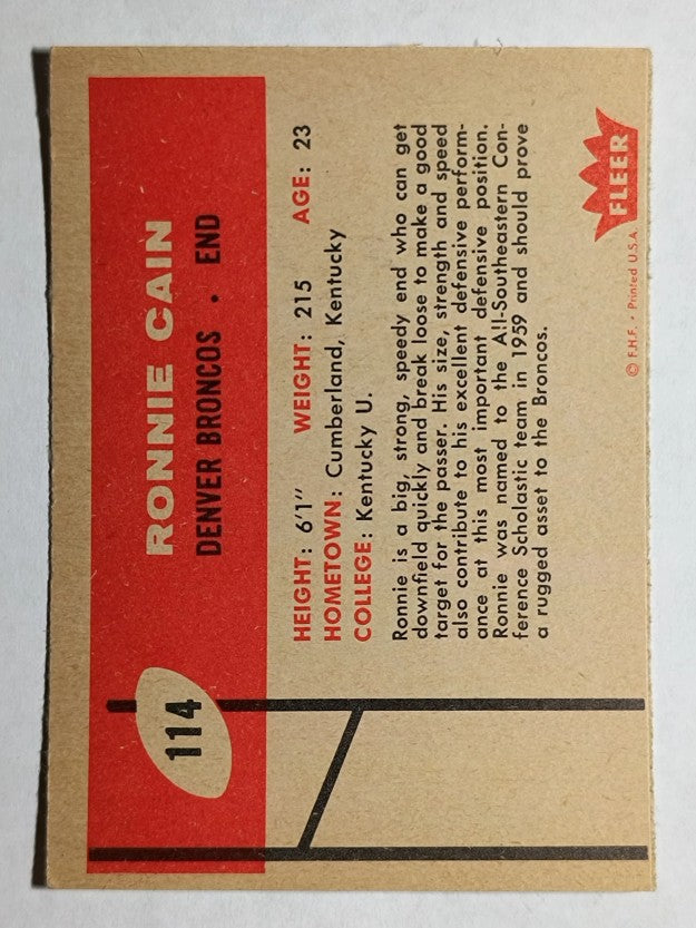 1960 Fleer #114 Ronnie Cain RC (EXMT)