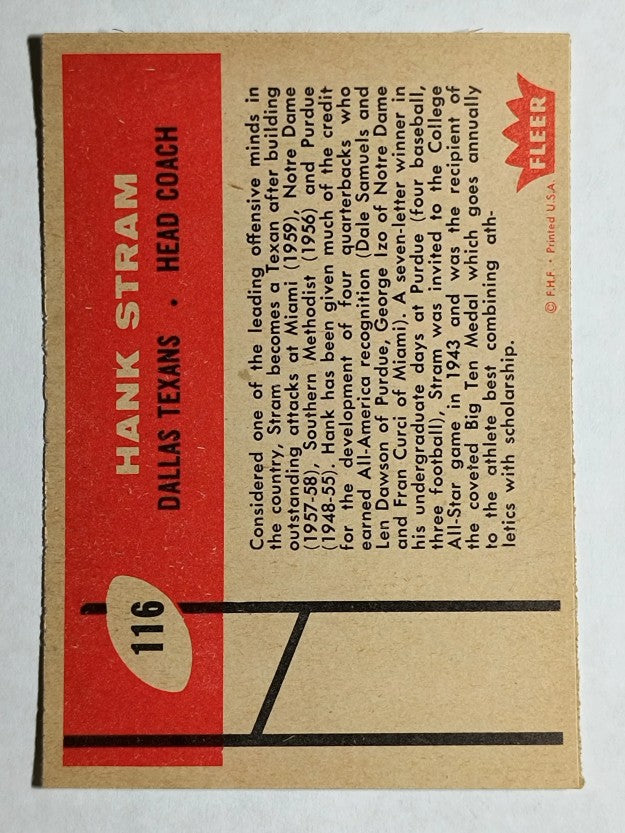1960 Fleer #116 Hank Stram CO RC (NM)