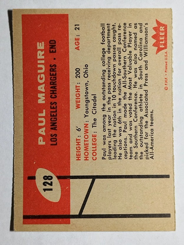 1960 Fleer #128 Paul Maguire RC (EXMT)