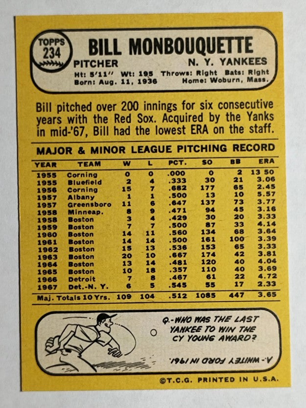 1968 Topps #234 Bill Monbouquette (EXMT)