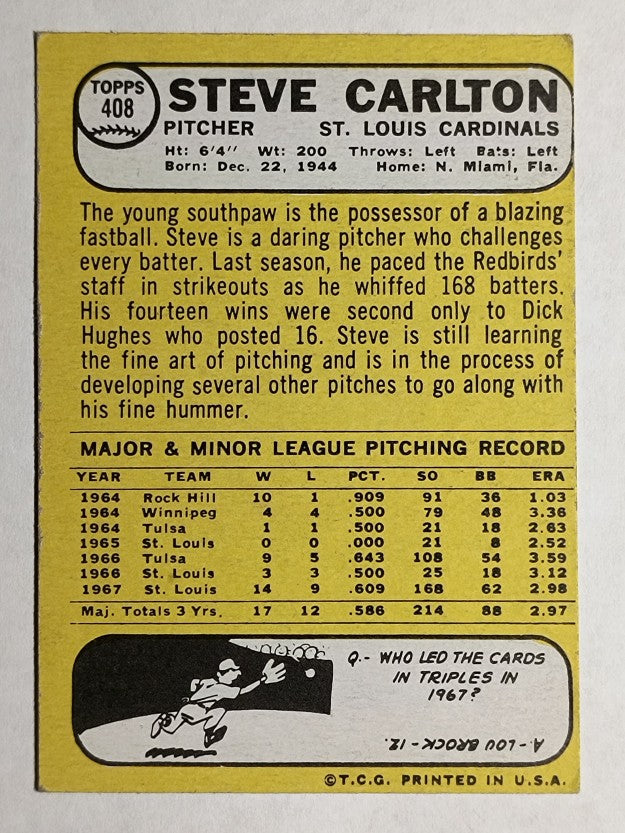 1968 Topps #408 Steve Carlton (EX)