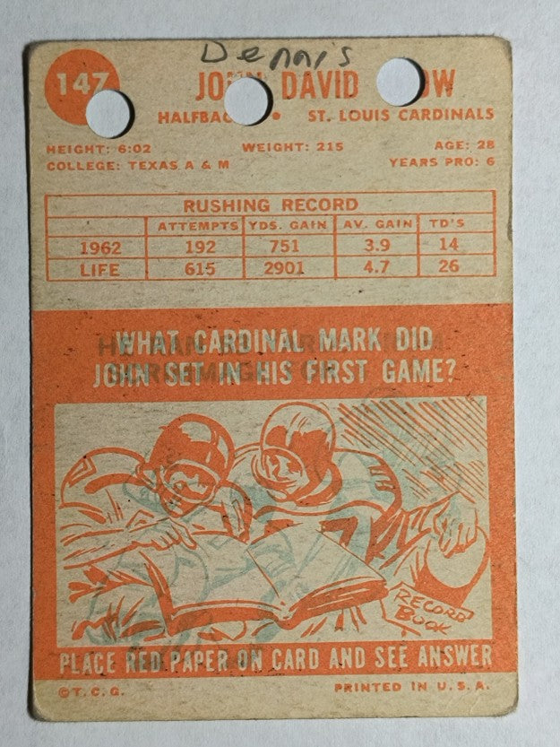 1963 Topps #147 John David Crow (POOR)